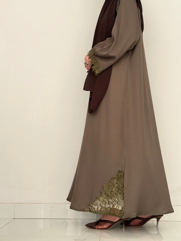 Cutwork Lace Abaya - Taupe