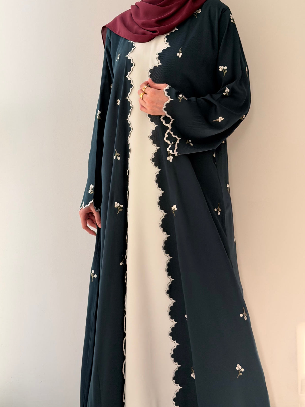 Frinzy - Kimono Embroidered Abaya with attached inner
