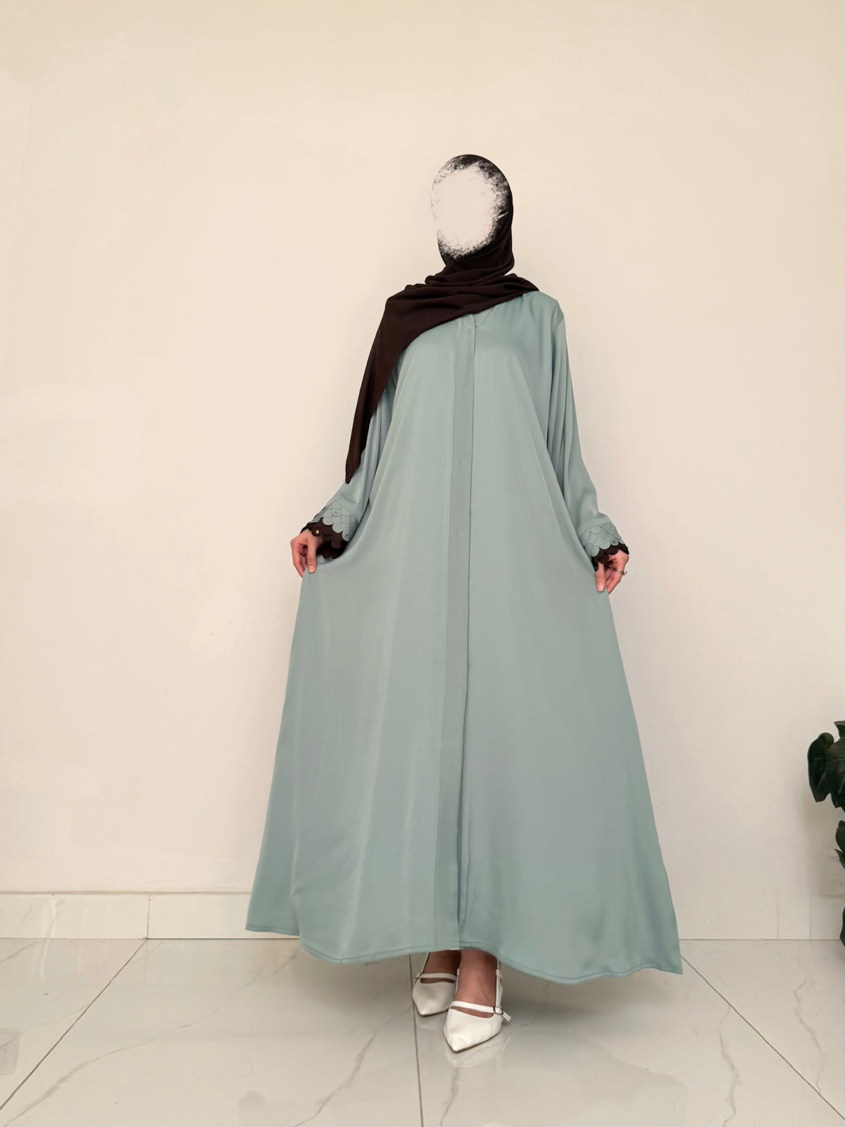 Choco Mint - Cutwork Sleeve Abaya - Sage