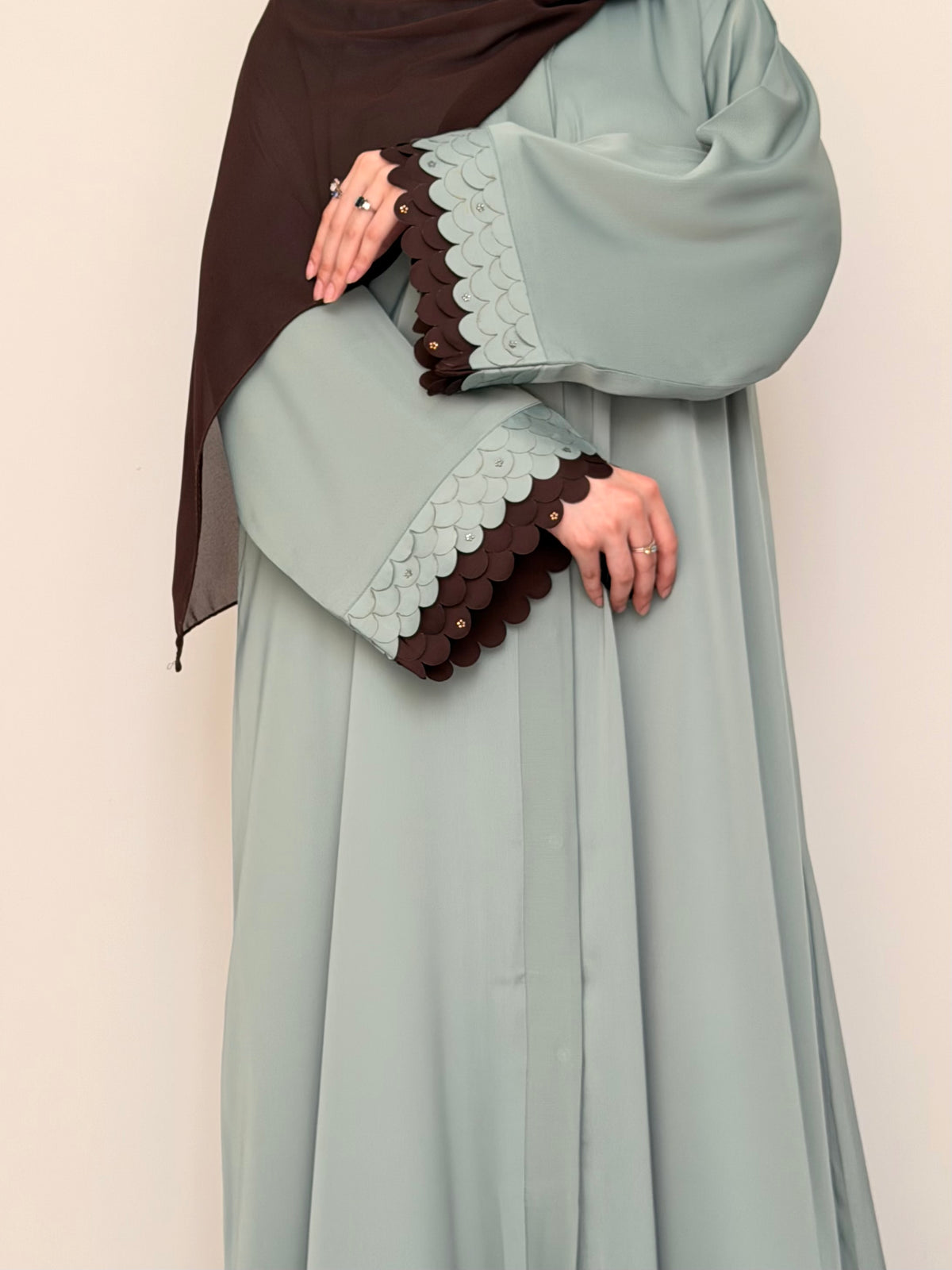 Choco Mint - Cutwork Sleeve Abaya - Sage