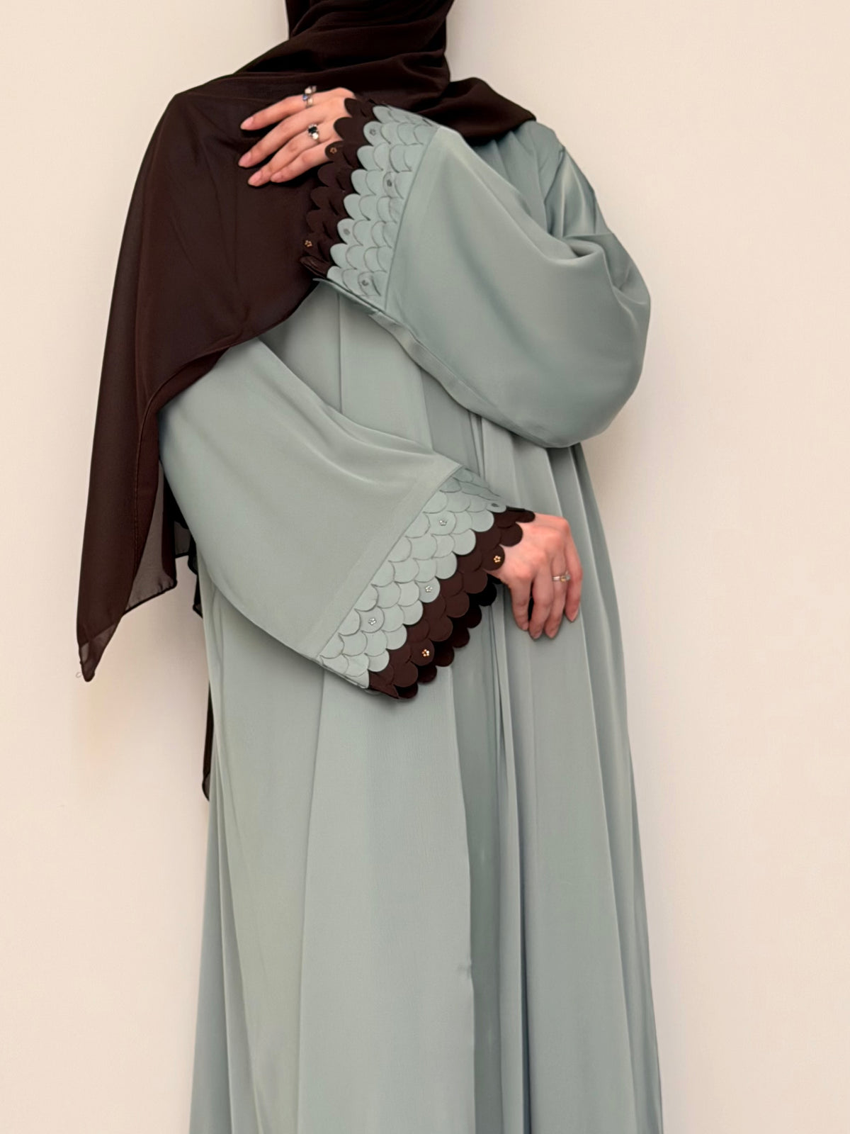 Choco Mint - Cutwork Sleeve Abaya - Sage