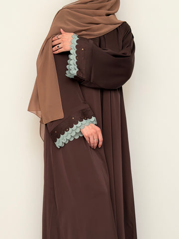 Choco Mint - Cutwork Sleeve Abaya - Brown