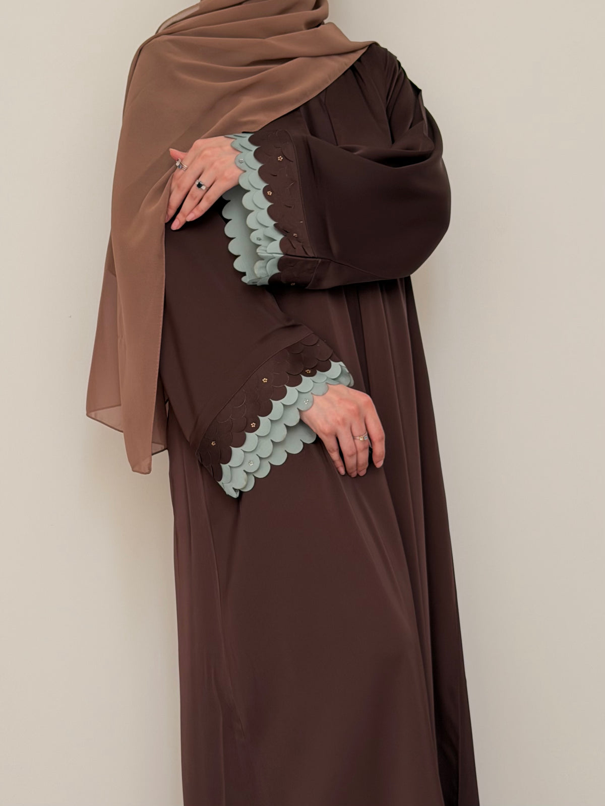 Choco Mint - Cutwork Sleeve Abaya - Brown