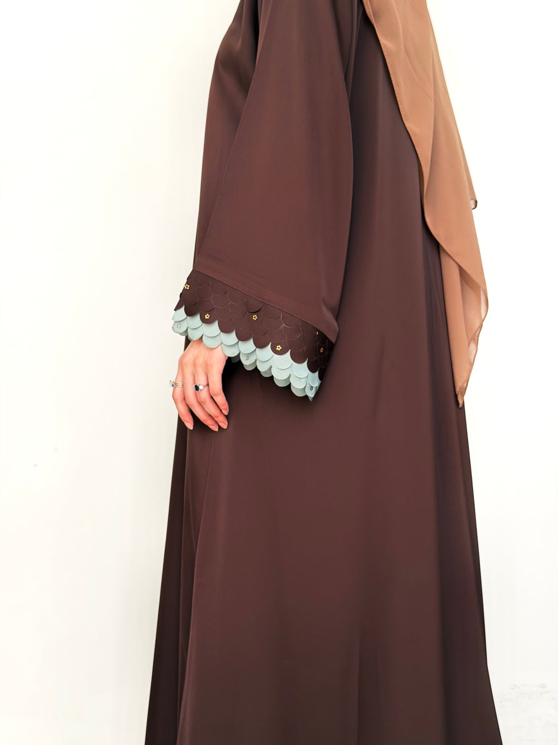 Choco Mint - Cutwork Sleeve Abaya - Brown