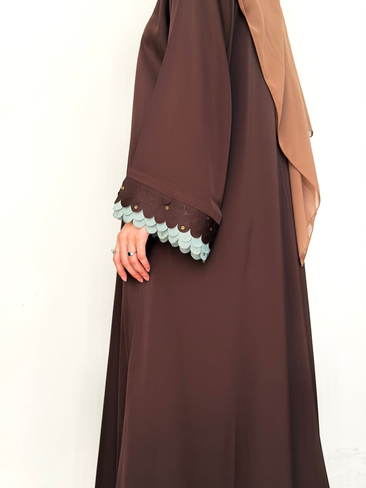 Choco Mint - Cutwork Sleeve Abaya - Brown