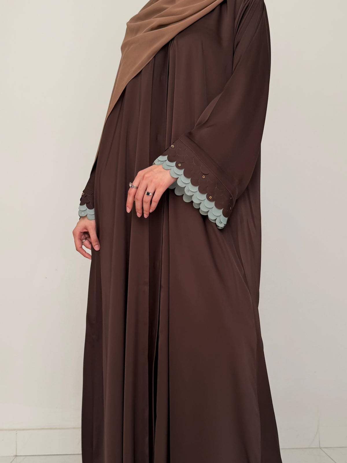 Choco Mint - Cutwork Sleeve Abaya - Brown
