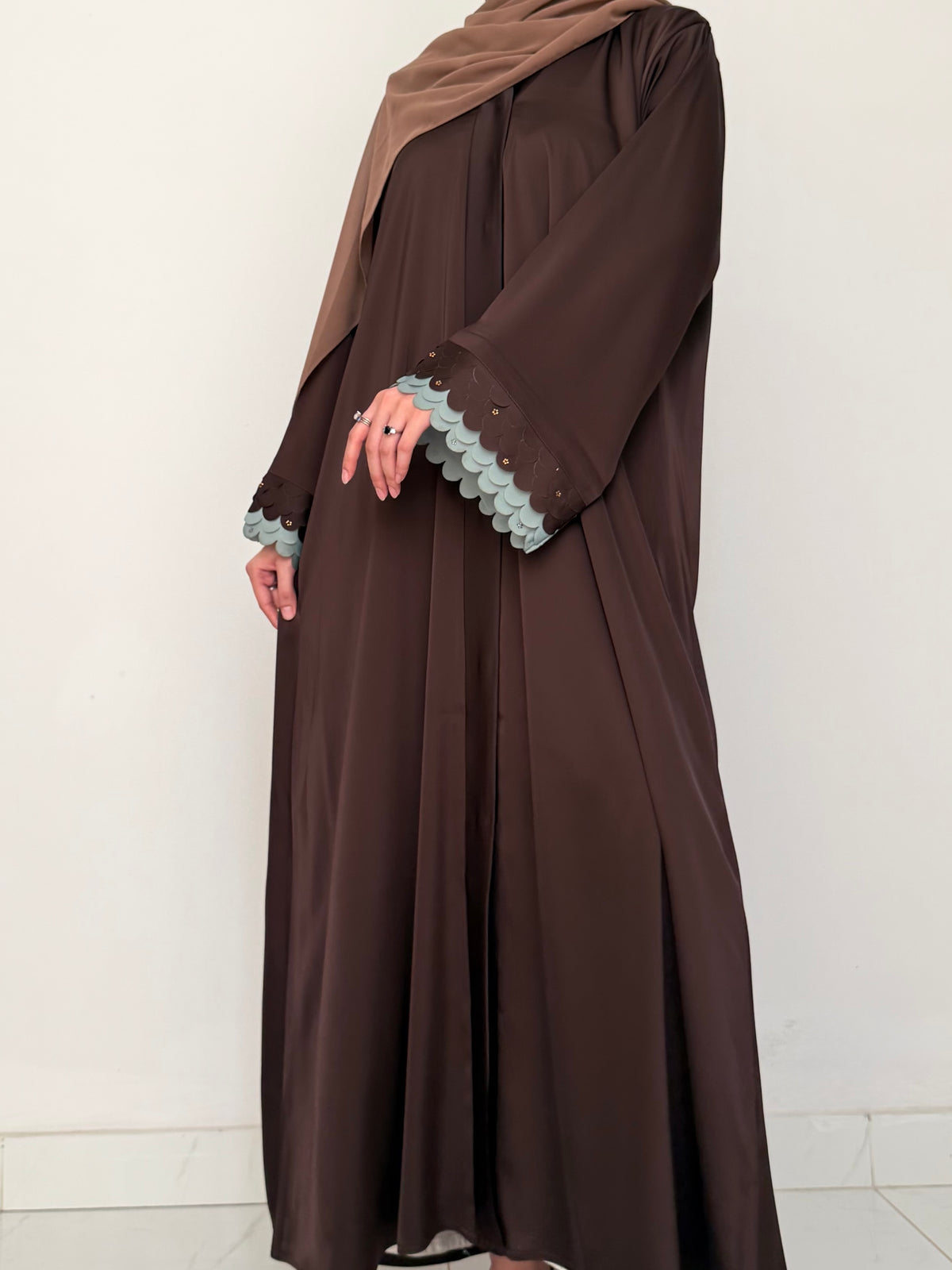 Choco Mint - Cutwork Sleeve Abaya - Brown
