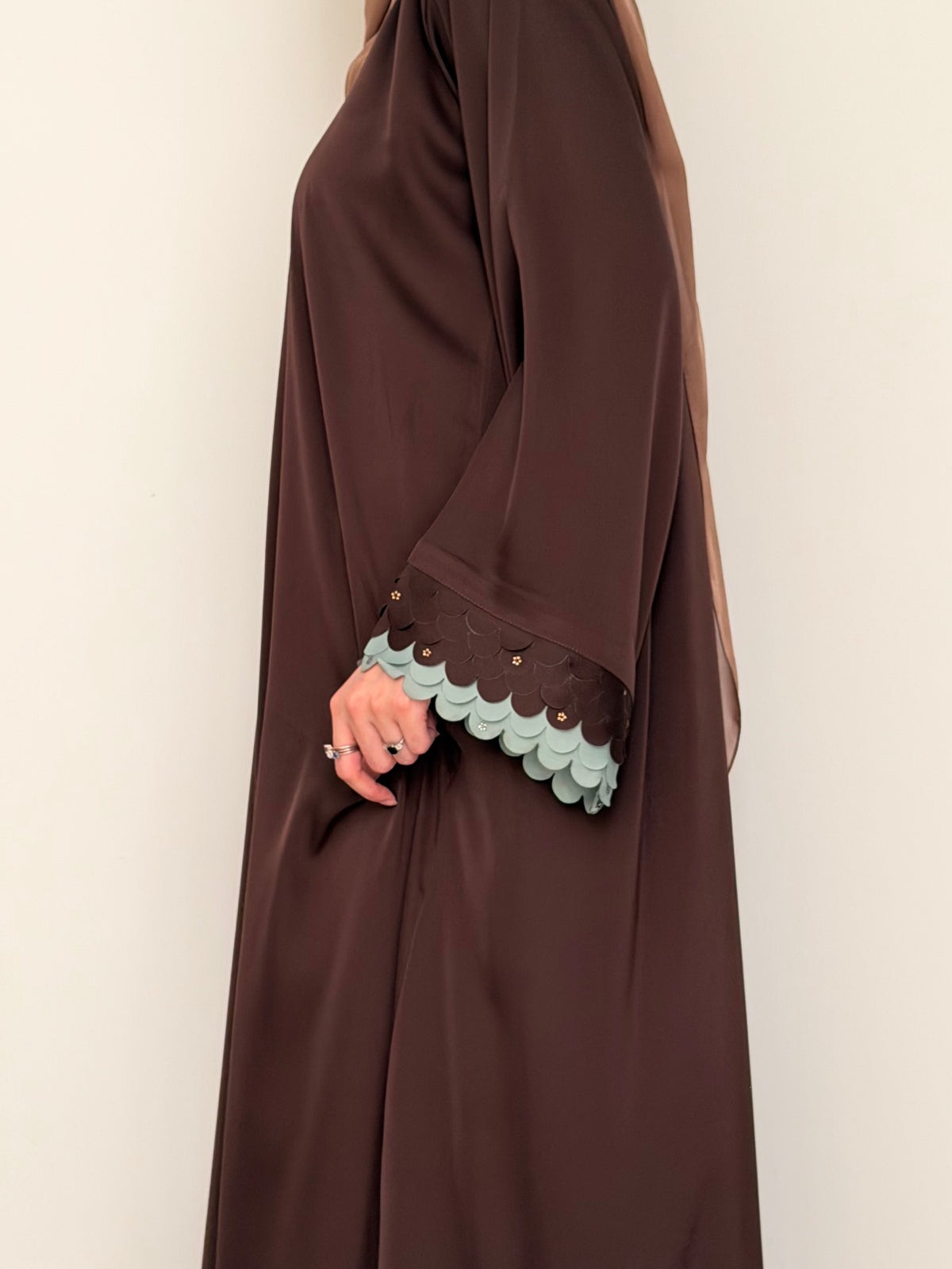 Choco Mint - Cutwork Sleeve Abaya - Brown