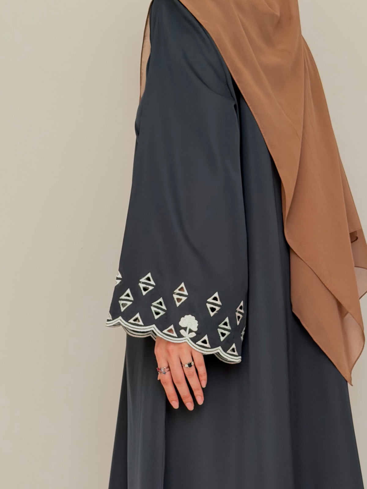 Tipsy - Cutwork Sleeve Abaya - Teal Green