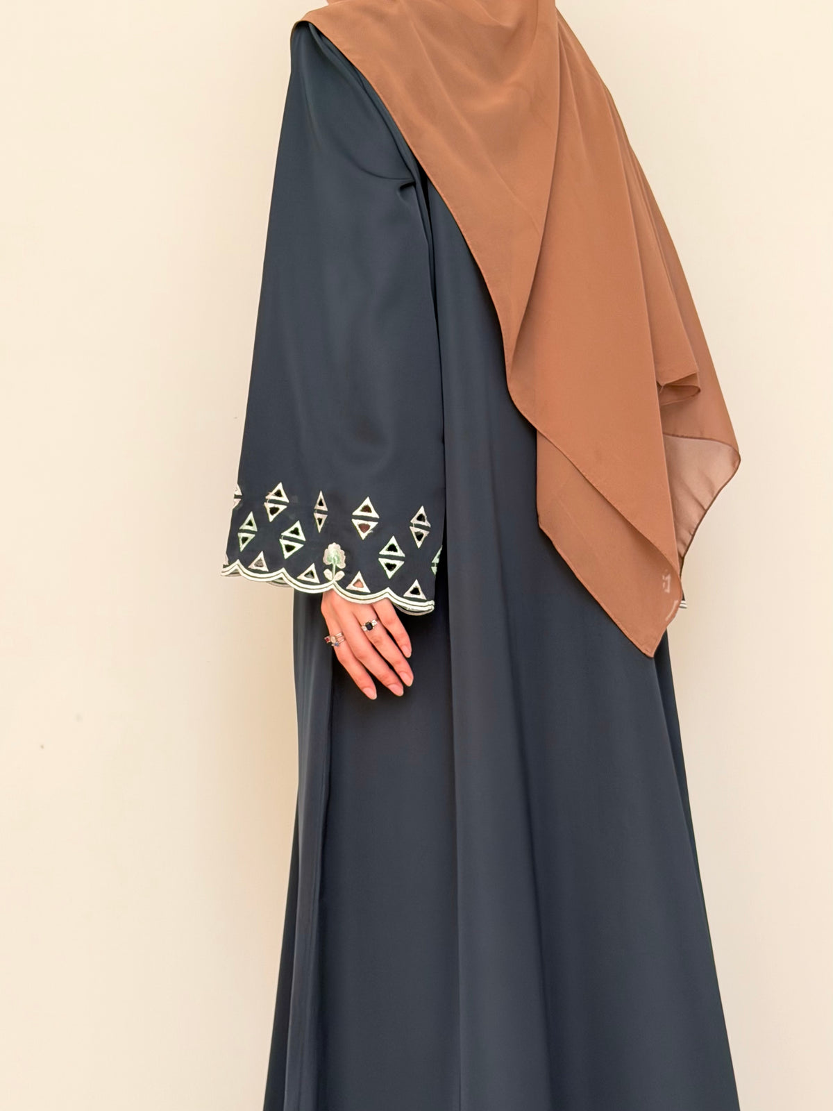 Tipsy - Cutwork Sleeve Abaya - Teal Green