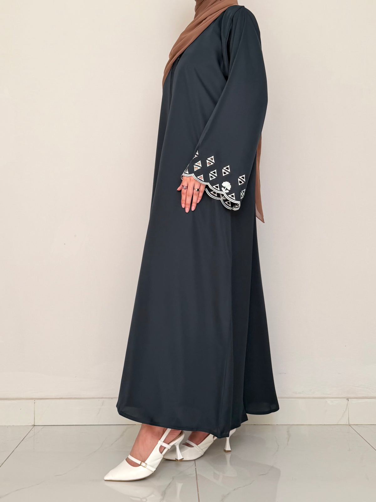 Tipsy - Cutwork Sleeve Abaya - Teal Green