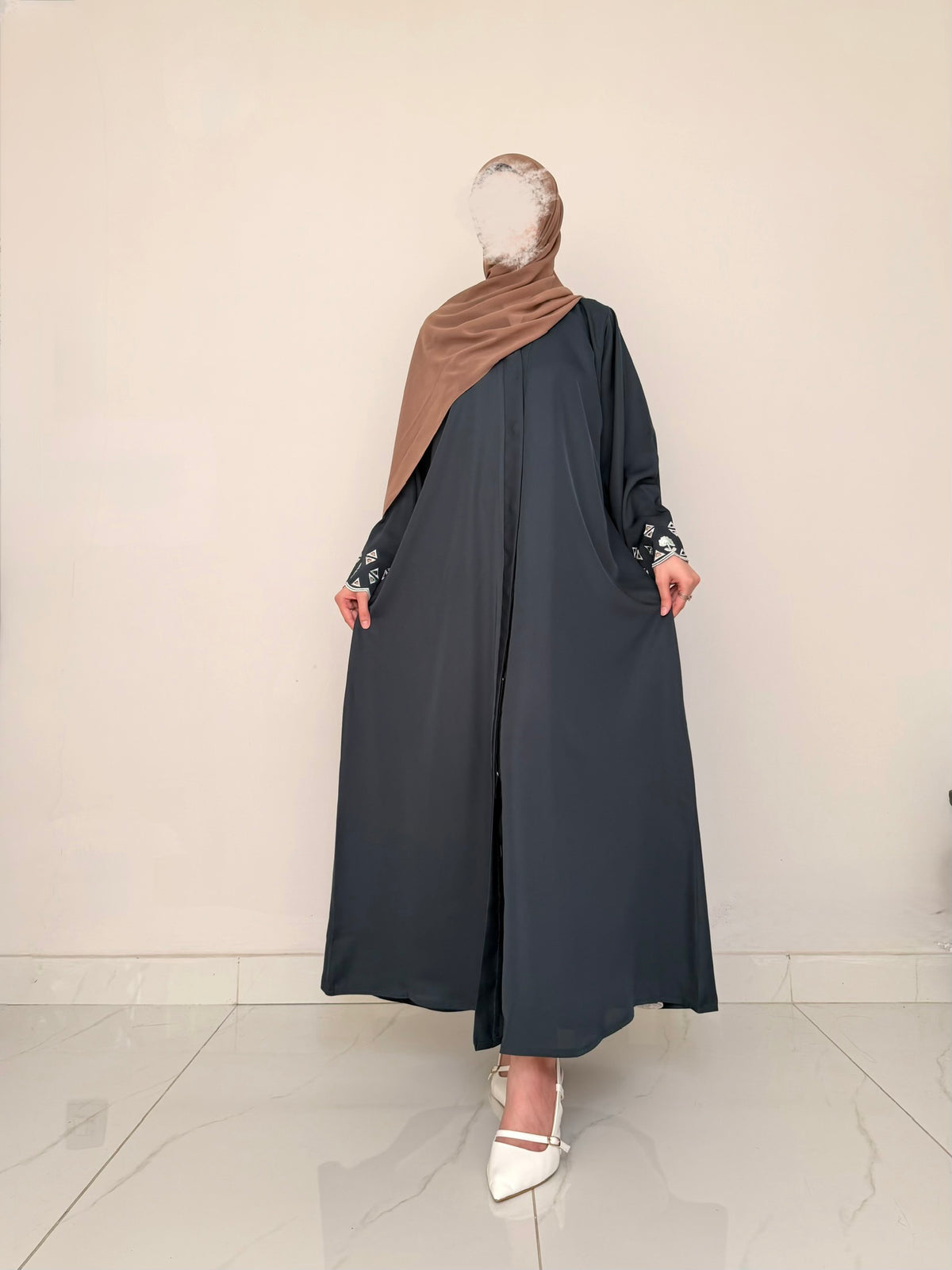 Tipsy - Cutwork Sleeve Abaya - Teal Green