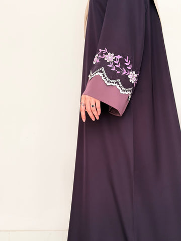 Cinnamon - Embroidered Abaya - Deep Purple