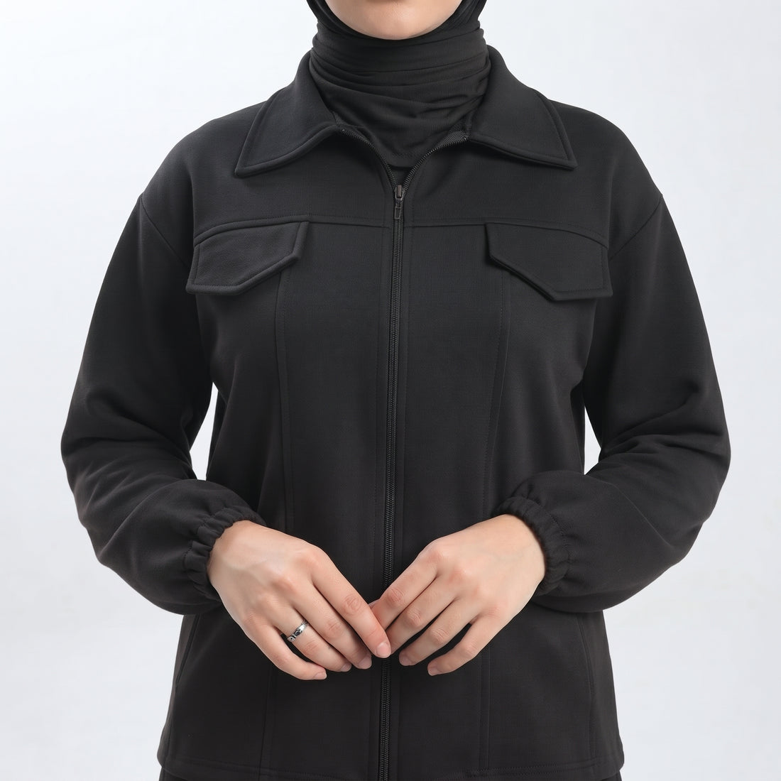 Two-Piece Fleece Modest Set â?? Black