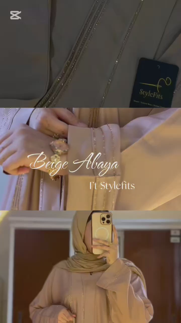 Rimal Embellished Abaya- Beige
