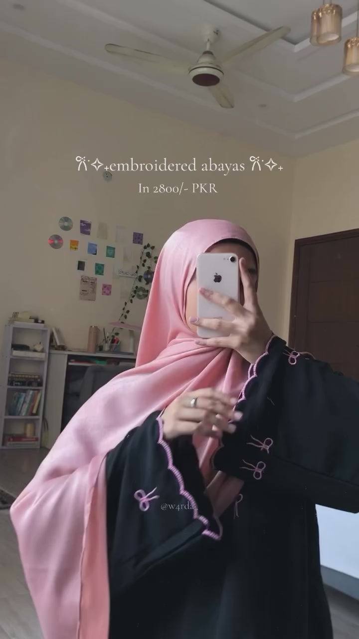 Twill - Bow Embroidered Abaya