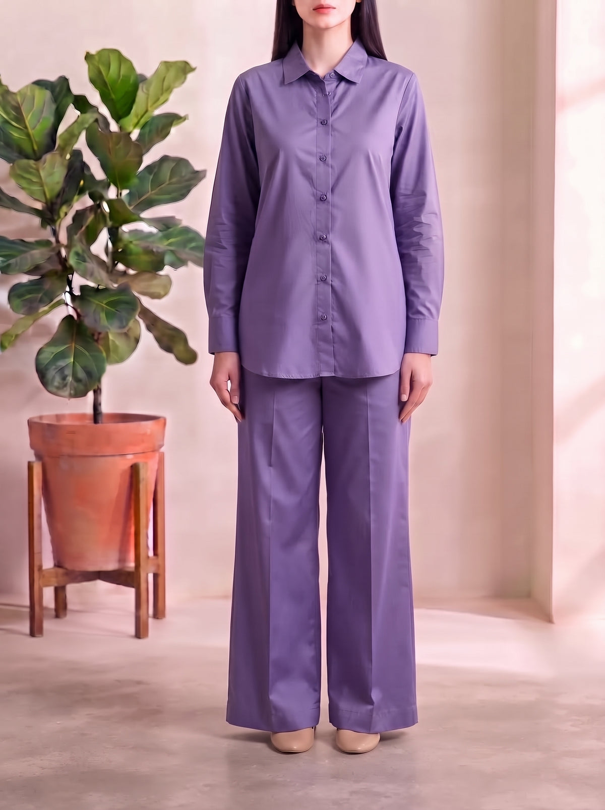 Button-Down Co-Ord Set - Lavender