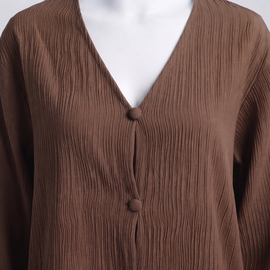 Mocha Plissé V-Neck Top