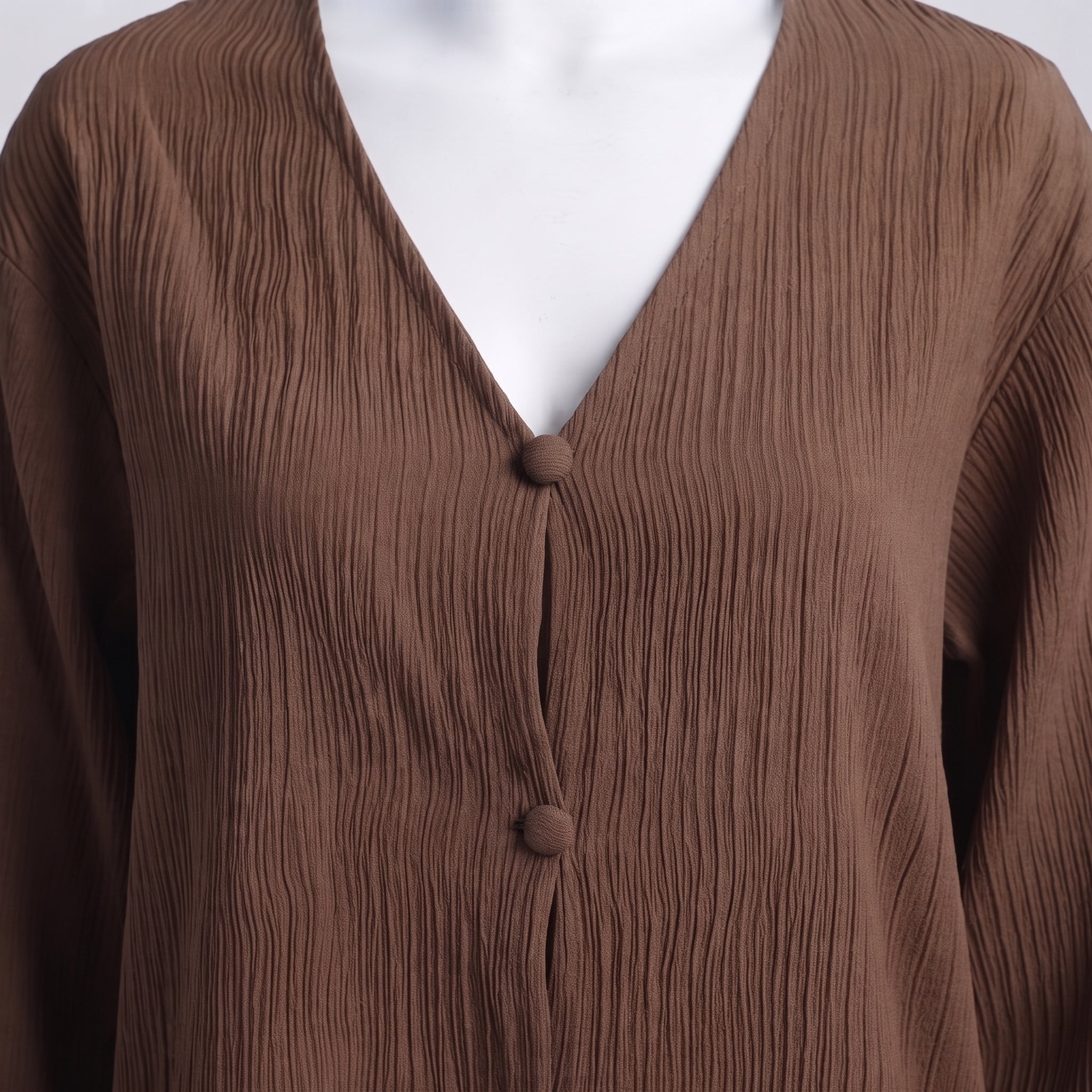 Mocha Plissé V-Neck Top