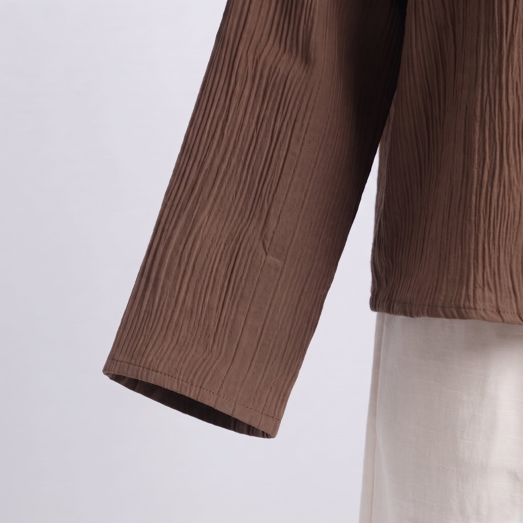 Mocha Plissé V-Neck Top